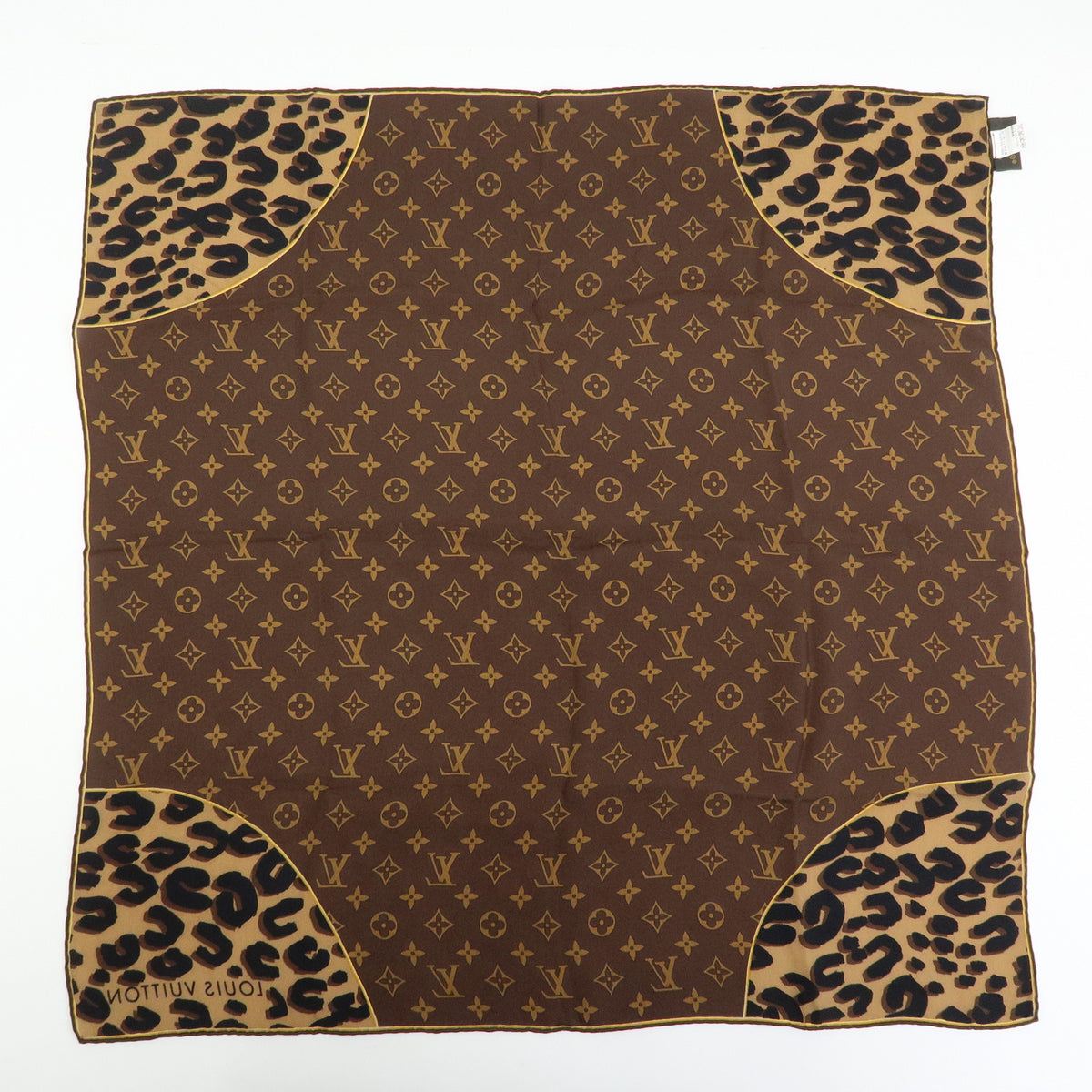 Louis Vuitton Carre Monogram Leopard Silk 100% Scarf Brown M72124