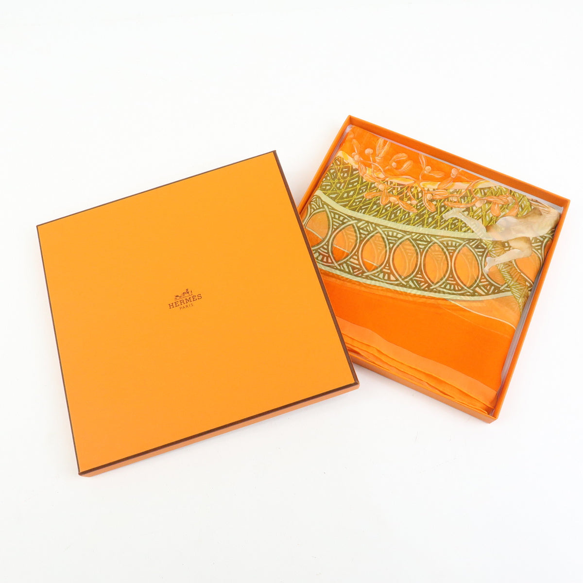 HERMES Carre 90 Silk 100% Scarf AMOURS Orange