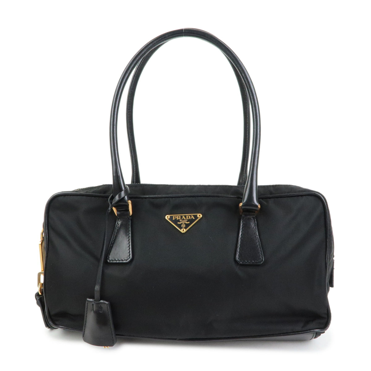 PRADA Triangle Log Nylon Leather Shoulder Bag Hand Bag Black