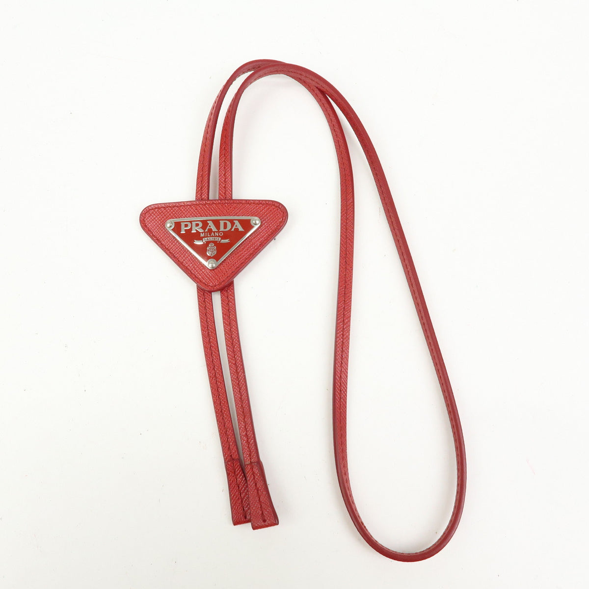 PRADA Triangle Logo Saffiano Leather Loop Tie Red