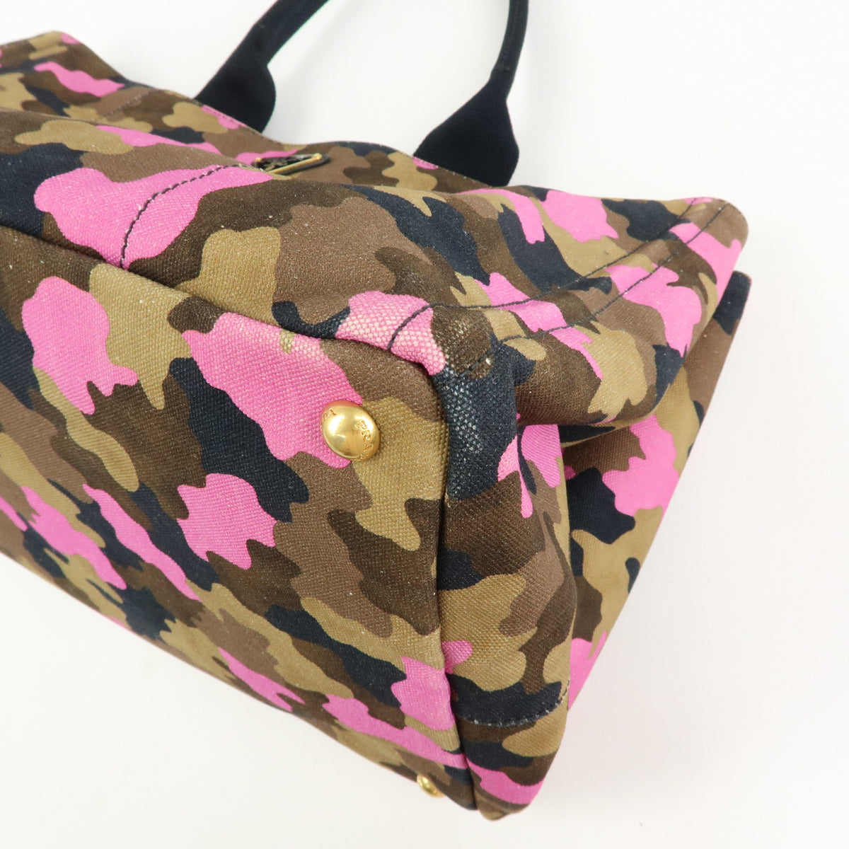 PRADA Triangle Logo Canapa Canvas Tote Bag Camouflage Khaki PInk BN2020