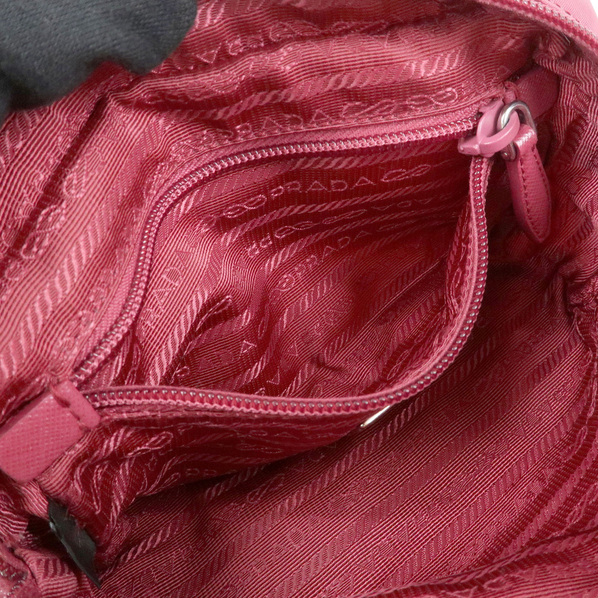 PRADA Triangle Logo Nylon Saffiano Leather Cosmetic Pouch Pink 1N0340