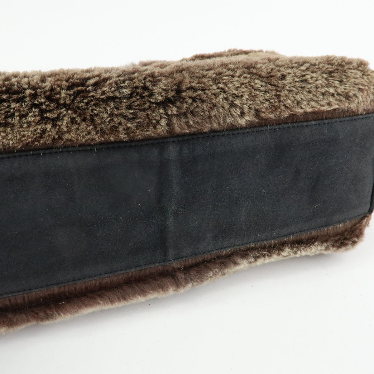CHANEL COCO Mark Lapin Suede Fur Hand Bag Tote Bag Brown