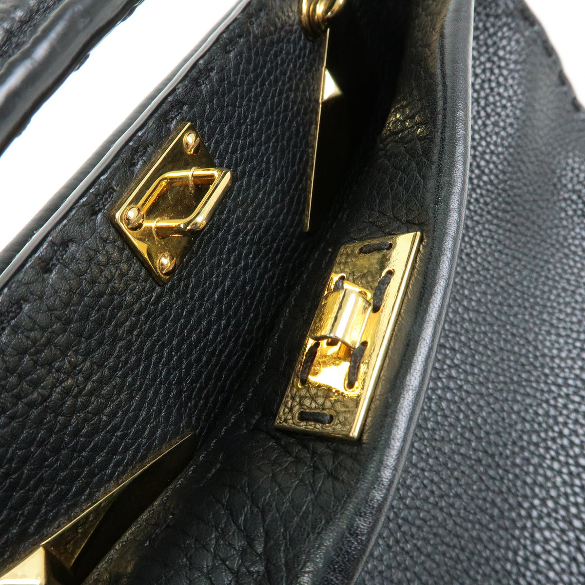 FENDI Peekaboo Seleria Calf Leather 2Way Hand Bag Black 7VA422