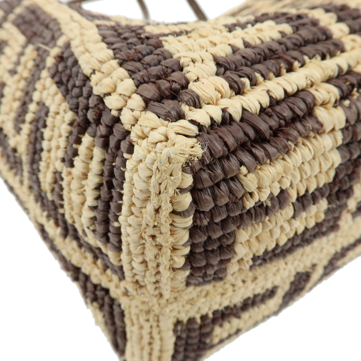 FENDI Zucca Roll Small Raffia Leather Tote Shoulder Bag Brown 8BH424