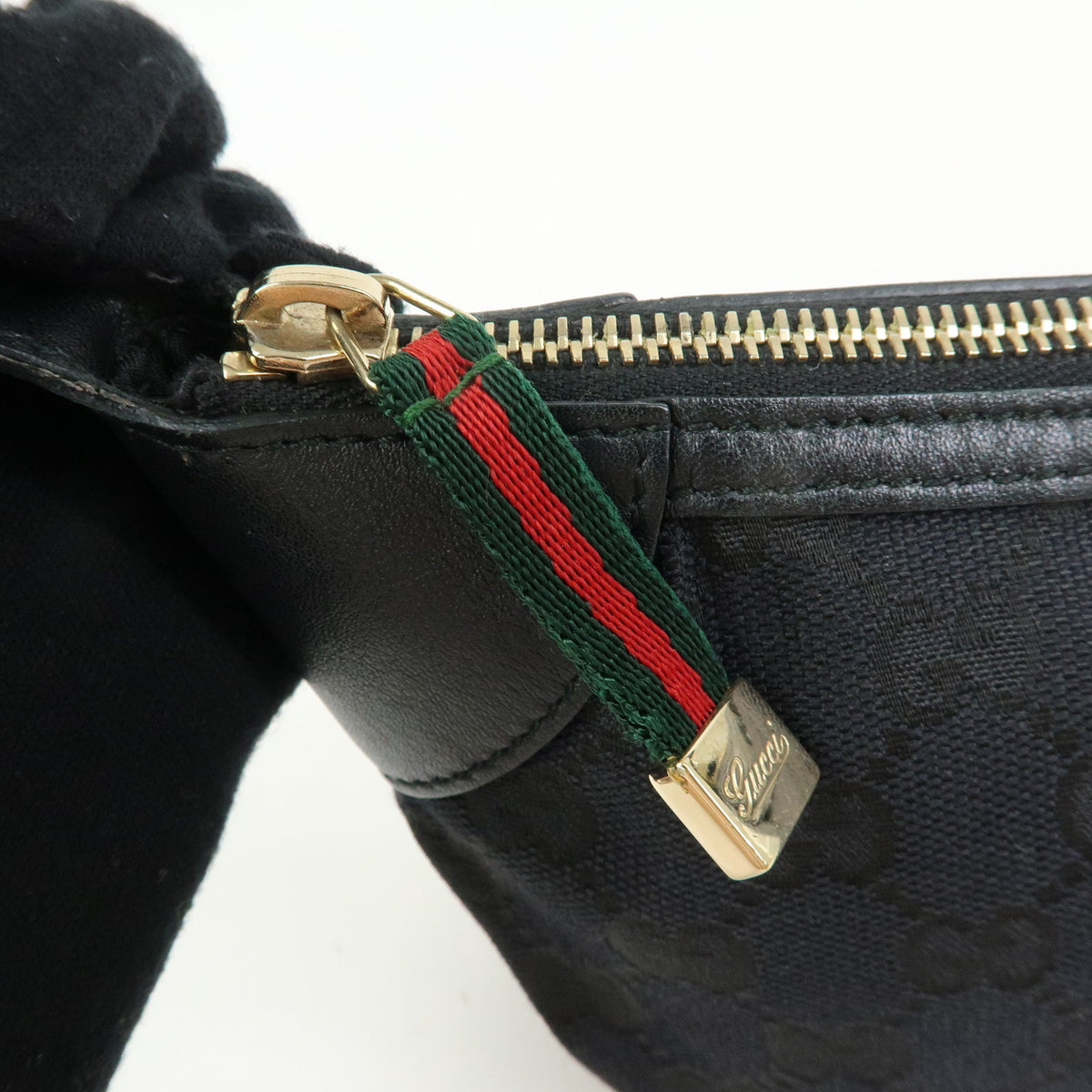 GUCCI Sherry GG Canvas Leather Accessory Pouch Hand Bag Black 224093