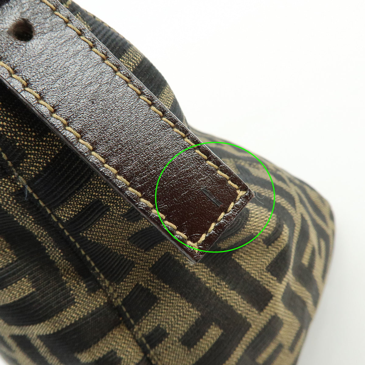FENDI Zucca Jaquard Canvas Leather Shoulder Bag Hand Bag Brown