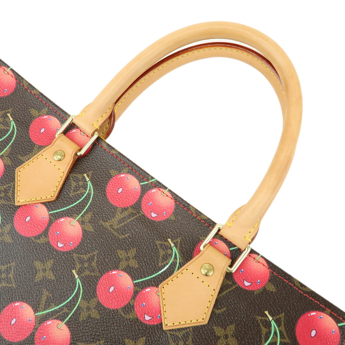 Louis Vuitton Monogram Cherry Sac Plat Tote Hand Bag Brown M95010