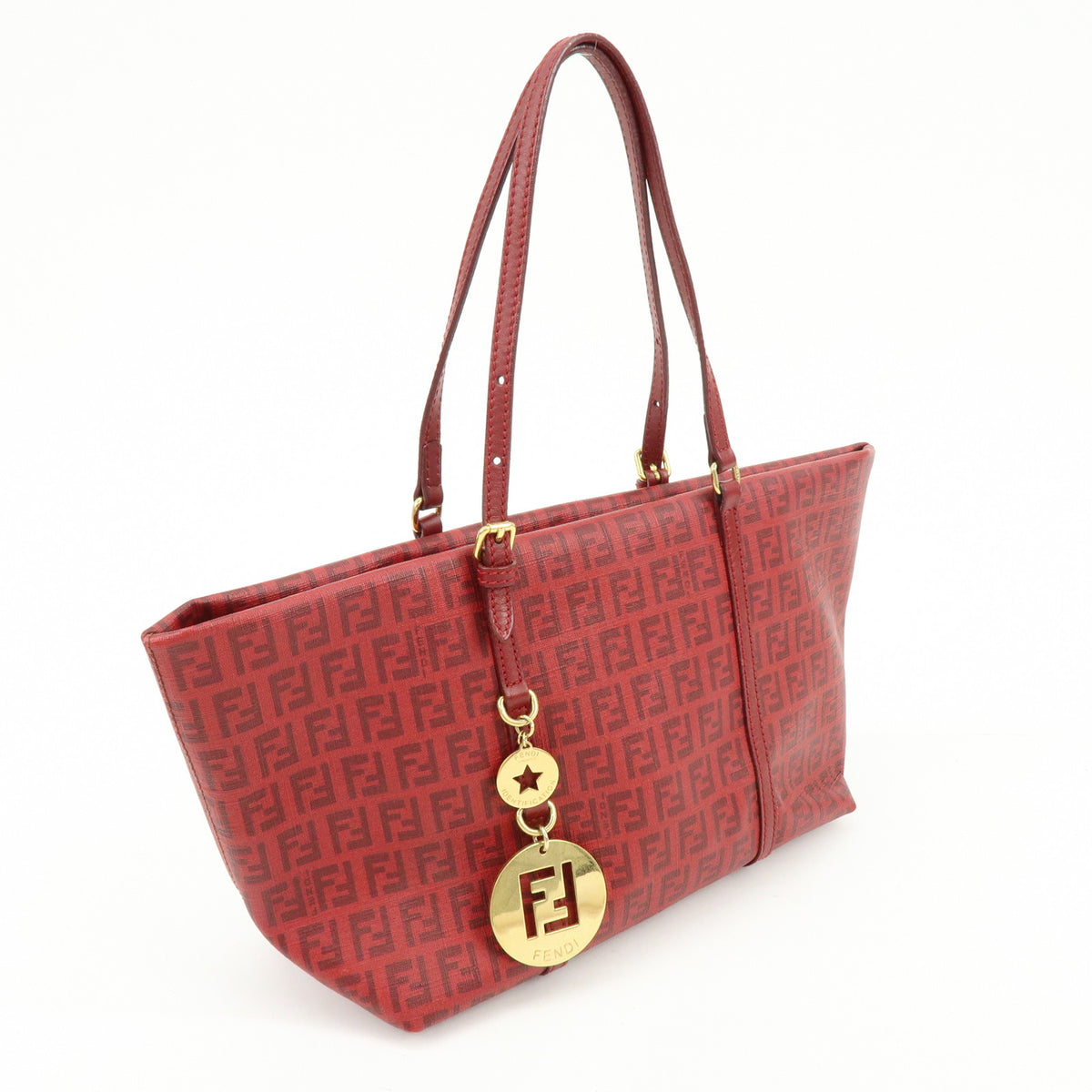 FENDI Zucchino PVC Leather Tote Bag Hand Bag Red 8BH214