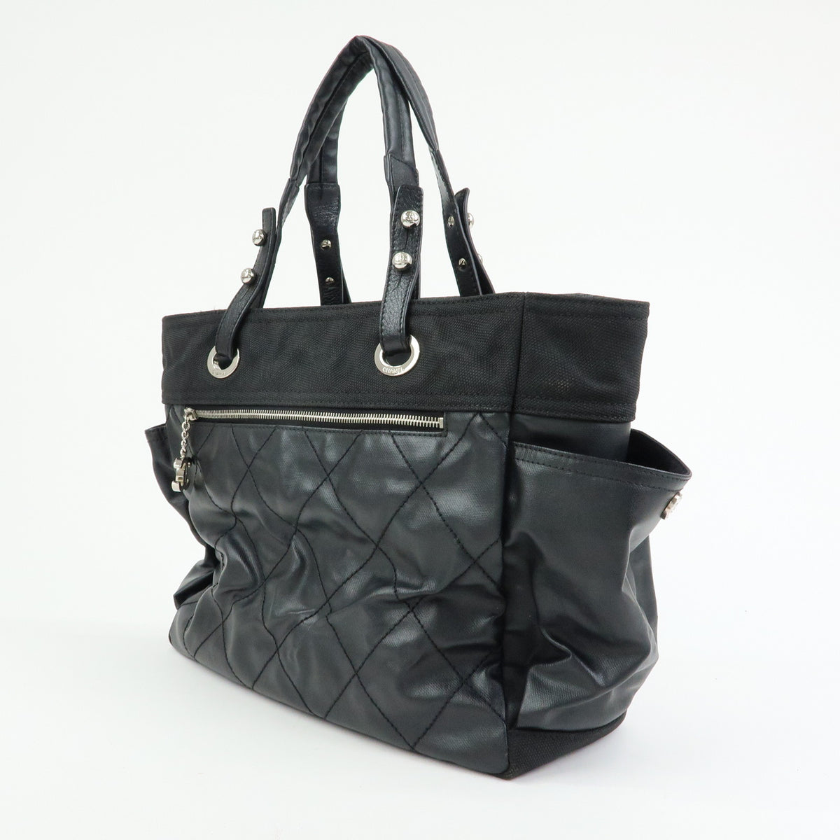 CHANEL Paris Biarritz GM PVC Leather Tote Bag Shoulder Bag Black