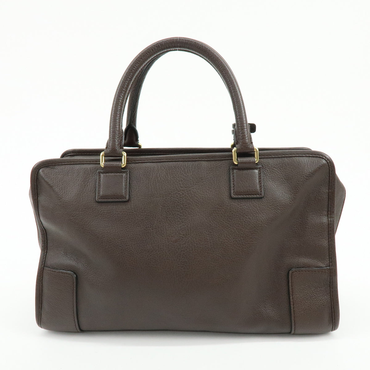 LOEWE Anagram Amazona 35 Leather Boston Bag Hand Bag Dark Brown