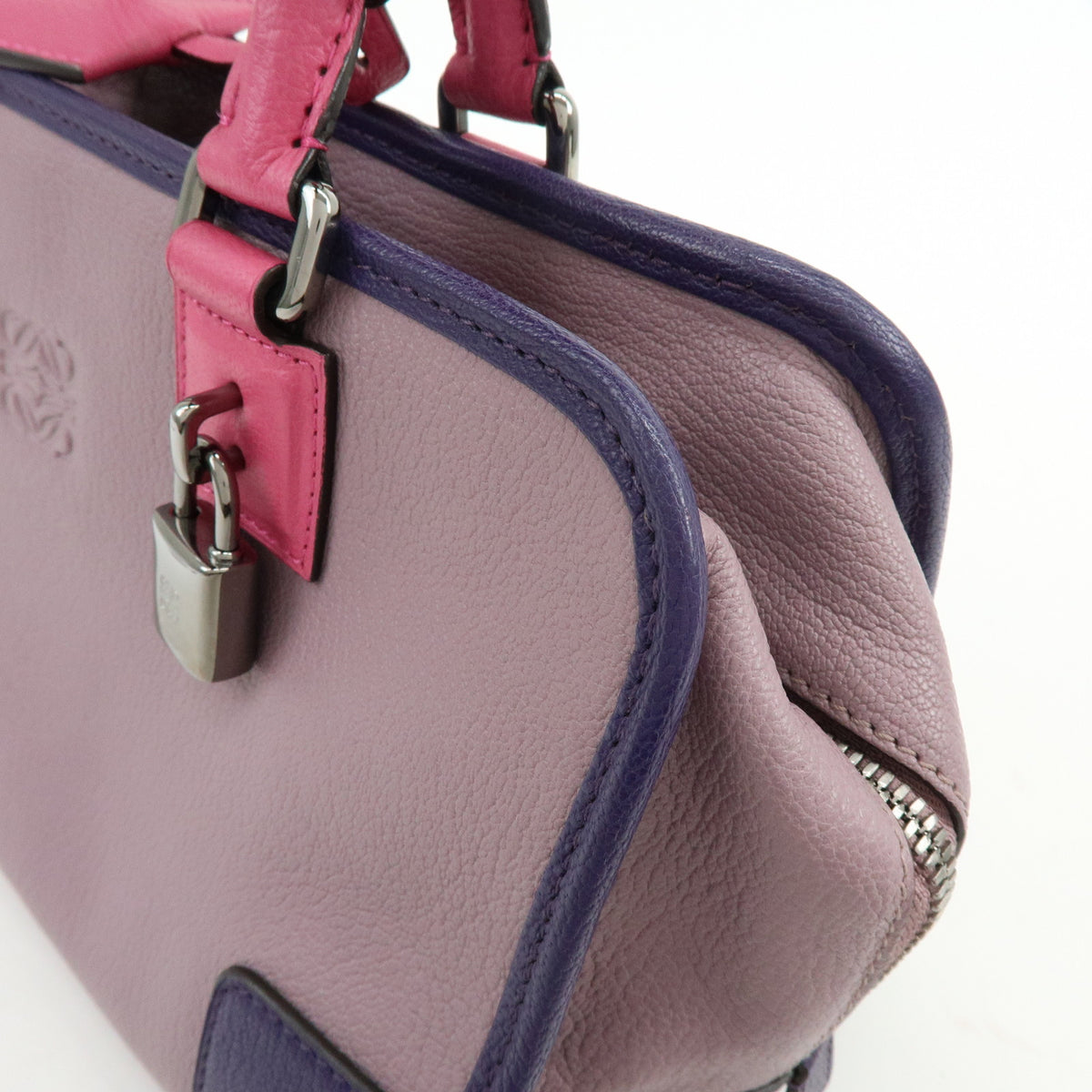 LOEWE Anagram Amazona 28 Leather Hand Bag Tote Bag Purple Pink