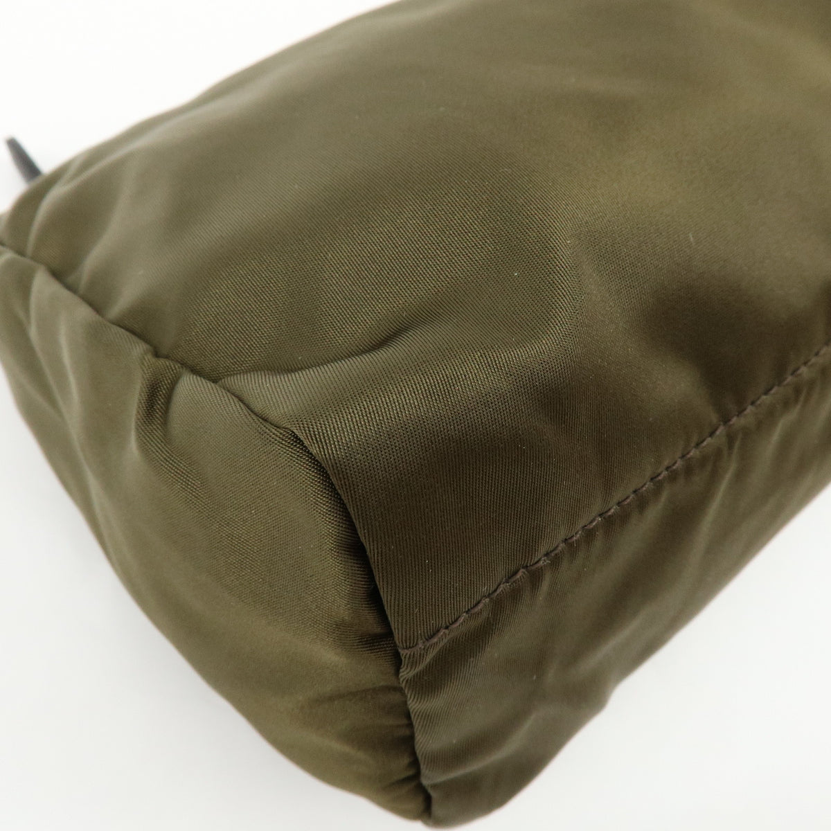 PRADA Triangle Logo Nylon Cosmetic Pouch Makeup Case Khaki Brown 1NA012