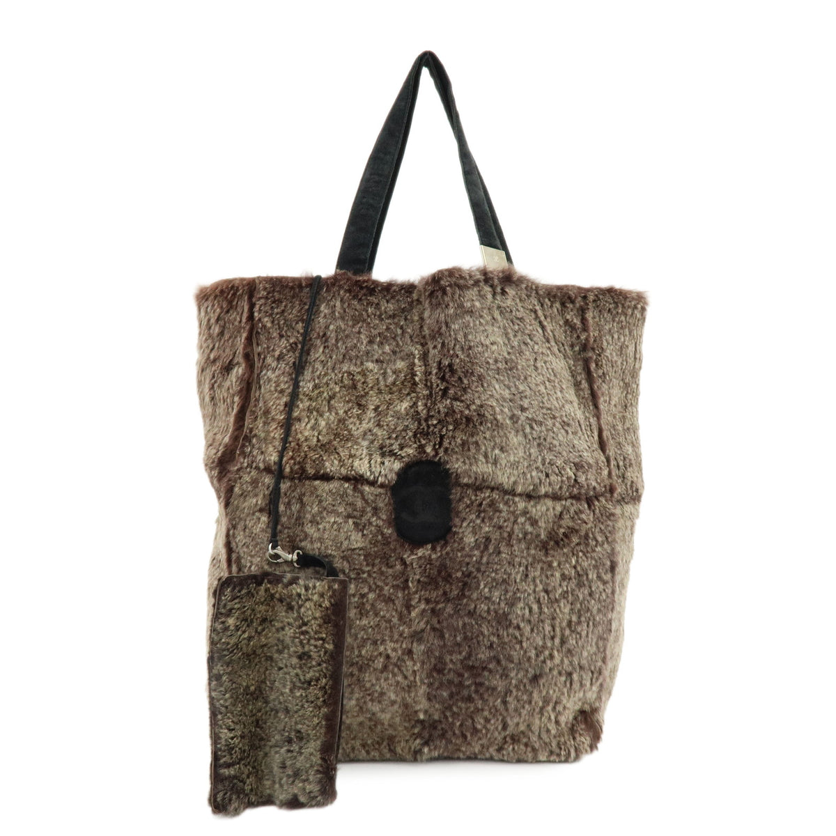 CHANEL Lapin Rabbit Fur Suede Tote Bag Hand Bag Brown Beige