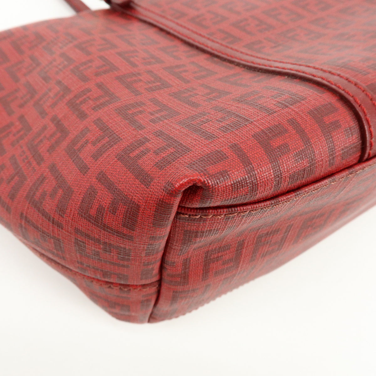FENDI Zucchino PVC Leather Tote Bag Hand Bag Red 8BH214