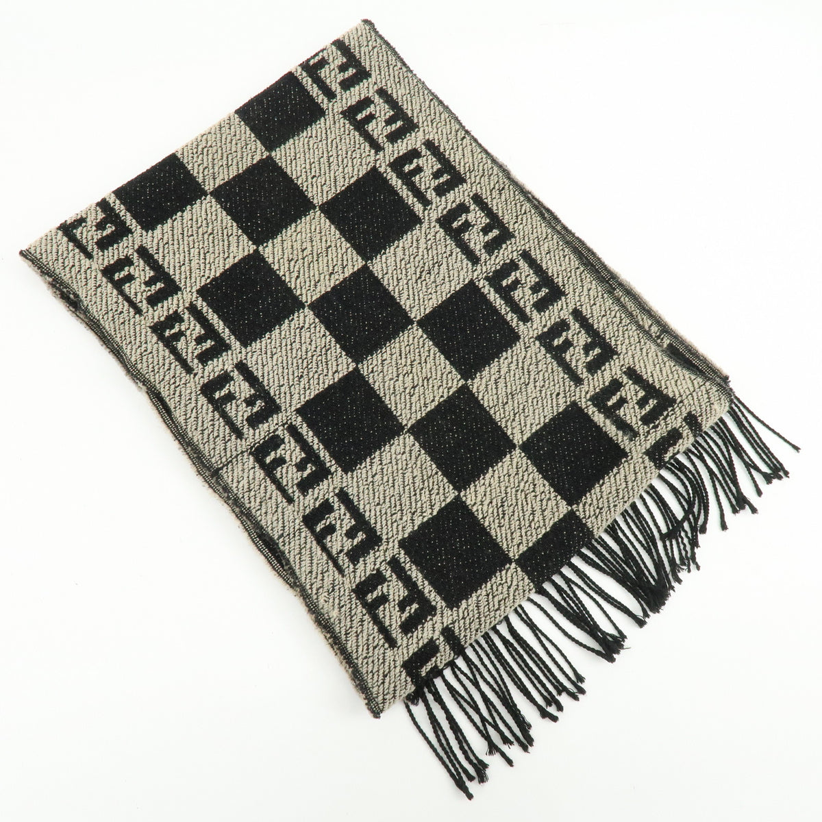 FENDI Zucca FF Logo Acrylic Wool Scarf Shawl Beige Black