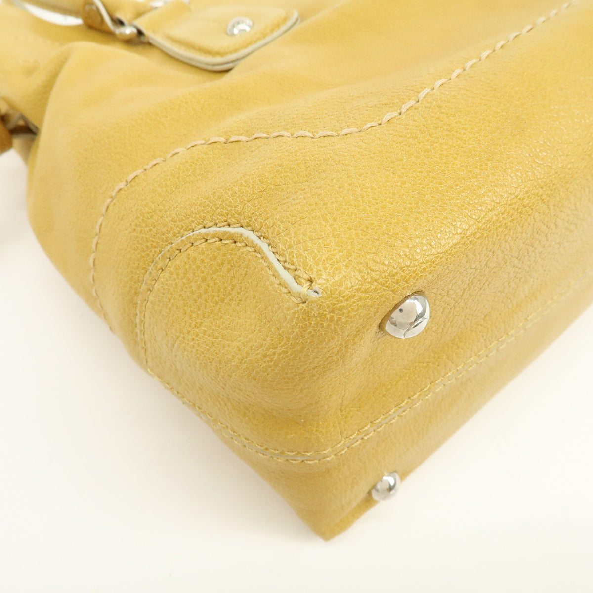 TOD'S  Leather Tote Bag Shoulder Bag Hand Bag Stitches Mustard