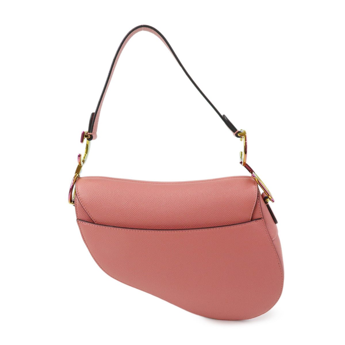 Christian Dior CD Logo Saddle Bag Leather Shoulder Bag Hand Bag Pink