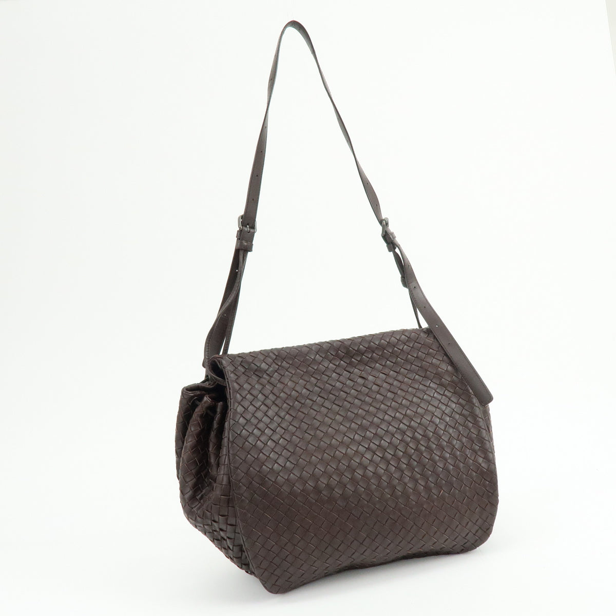 BOTTEGA VENETA Intrecciato Leather Shoulder Crossbody Bag Brown 245343