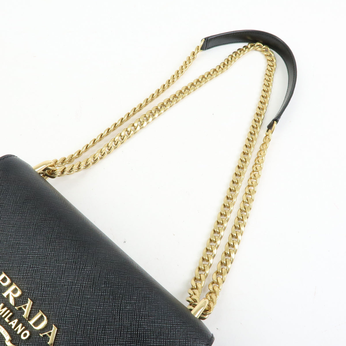 PRADA Logo Saffiano Nylon Leather Chain Shoulder Crossbody Bag Black