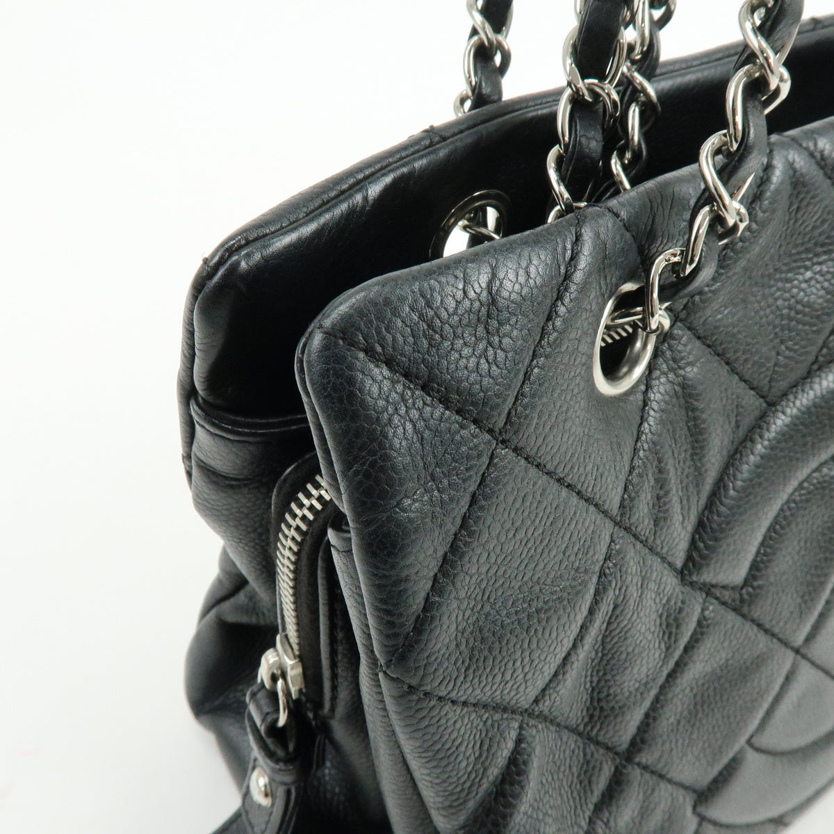 CHANEL Matelasse COCO Mark Caviarskin Chain Shoulder Bag Tote Bag Black