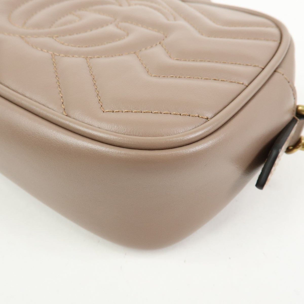 GUCCI GG Marmont Double G Leather Chain Shoulder Bag Pink Beige 448065
