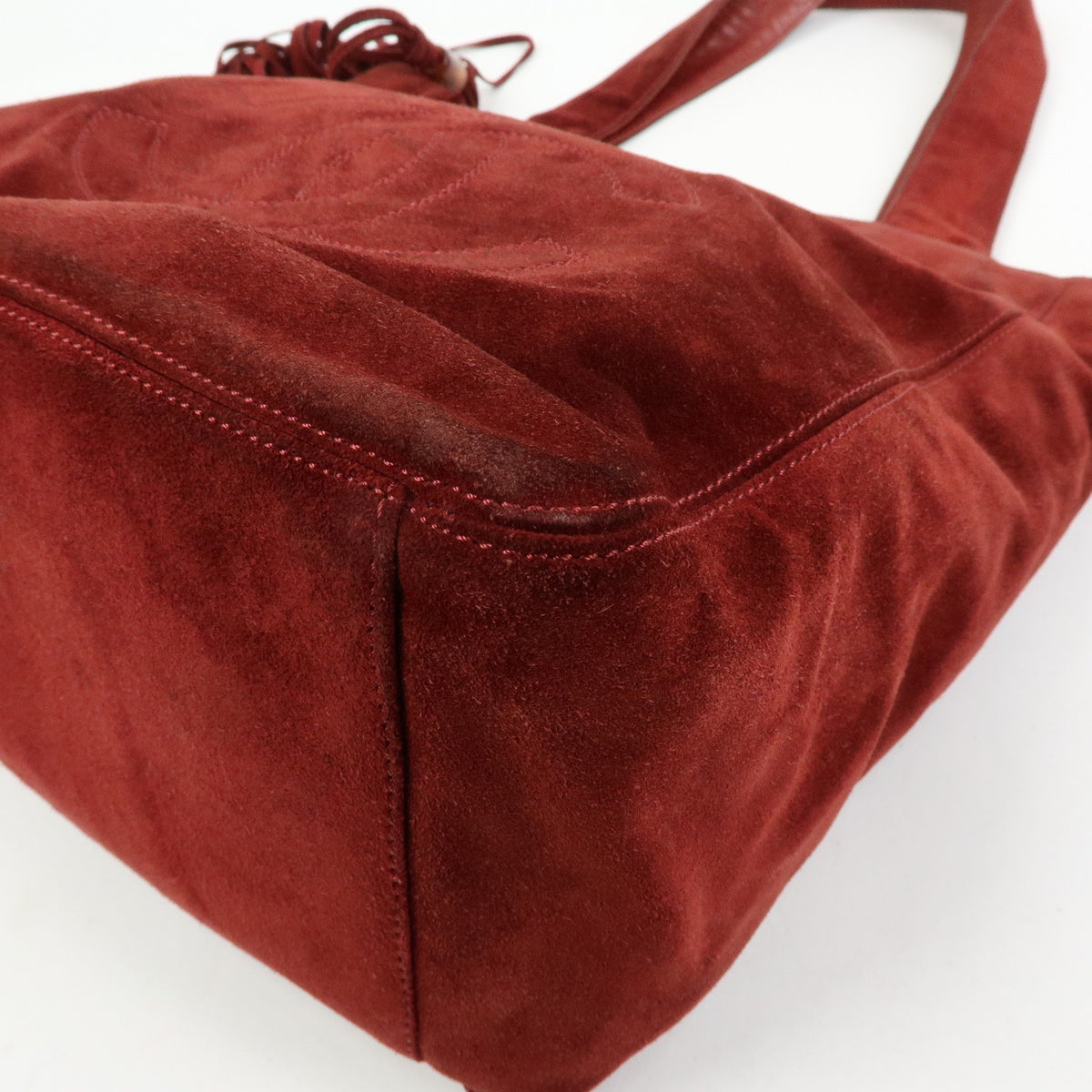 CHANEL COCO Mark Suede Leather Tote Bag Shoulder Bag Tassel Wine Red