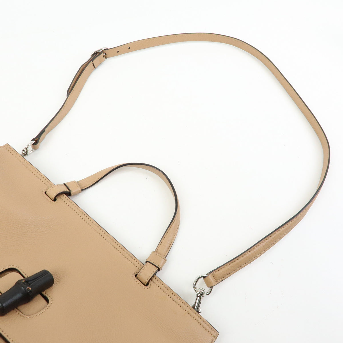 GUCCI Bamboo Daily Leather 2Way Bag Hand Bag Shoulder Bag Pink Beige