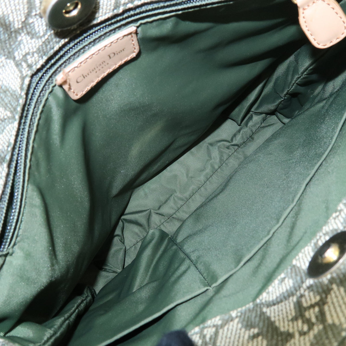 Christian Dior Trotter Jacquard Canvas Leather Hand Bag Tote Bag Green