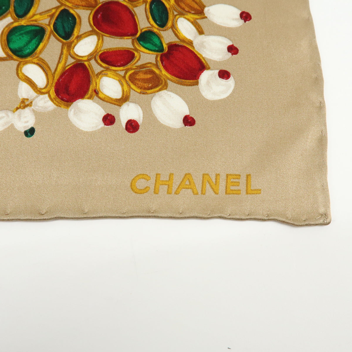 CHANEL COCO Mark Silk100% Jewelry Pattern Scarf Brown Red