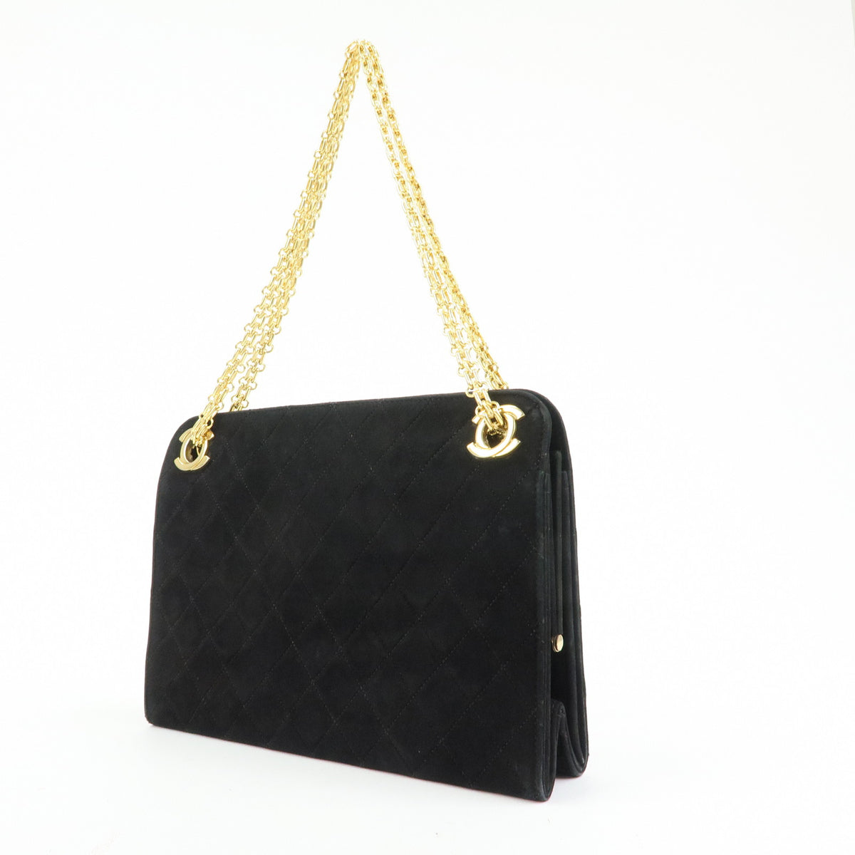 CHANEL Matelasse Suede Leather Chain Shoulder Bag Black