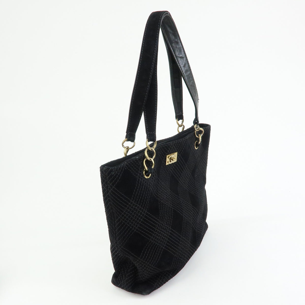 CHANEL COCO Mark Wild Stitch Suede Leather Shoulder Bag Tote Bag Black