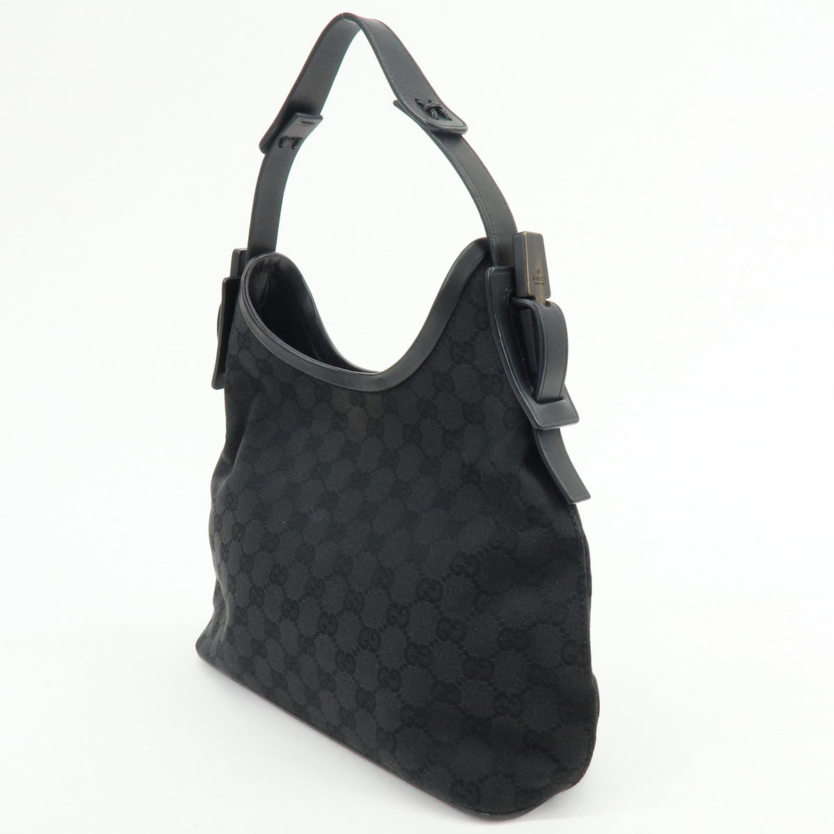 GUCCI GG Canvas Leather Shoulder Bag Black 107752