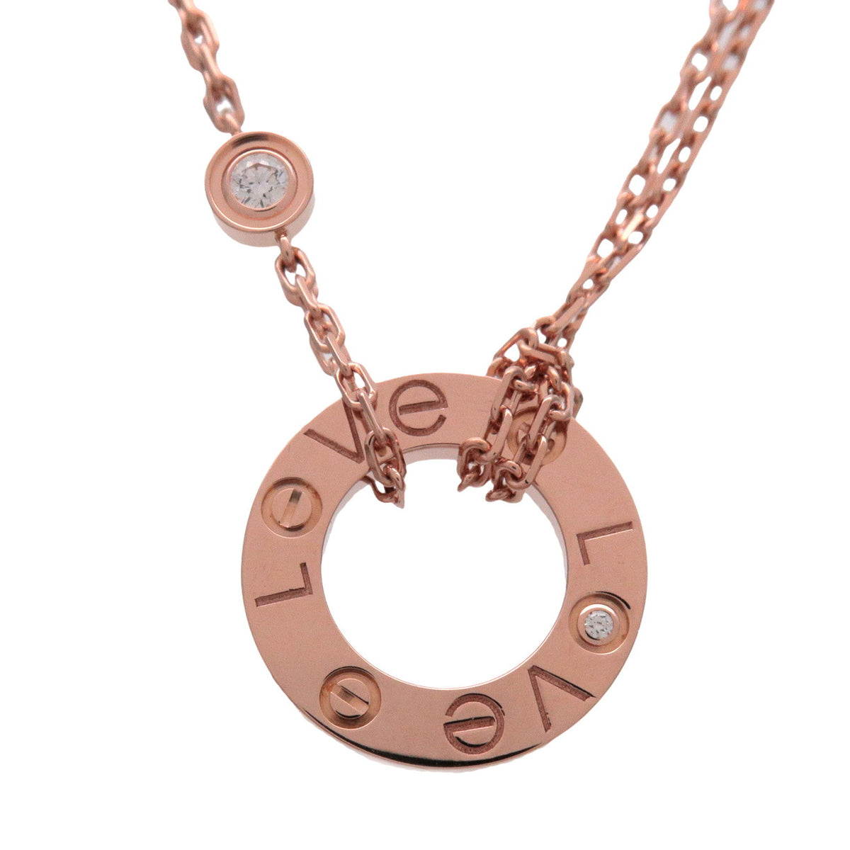 Cartier Love Circle 2P Diamond Necklace K18 750PG Rose Gold