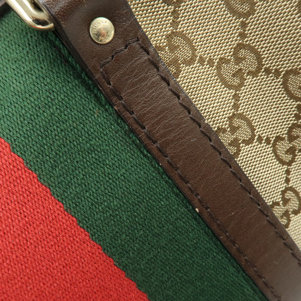 GUCCI Sherry GG Canvas Leather 2Way Bag Boston Bag Hand Bag 269876