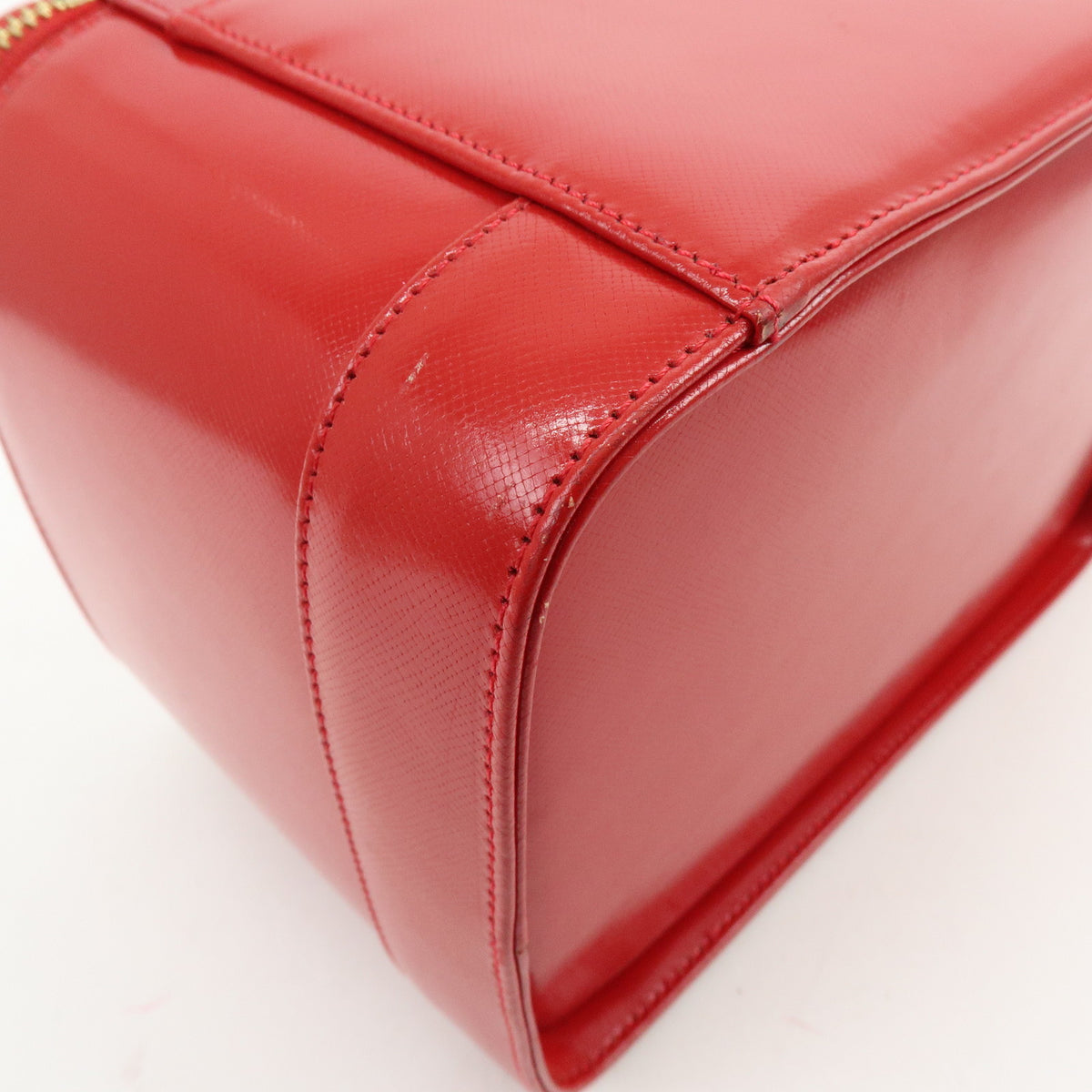 GIANNI VERSACE Leather Hand Bag Vanity Case Sunburst Charm Red