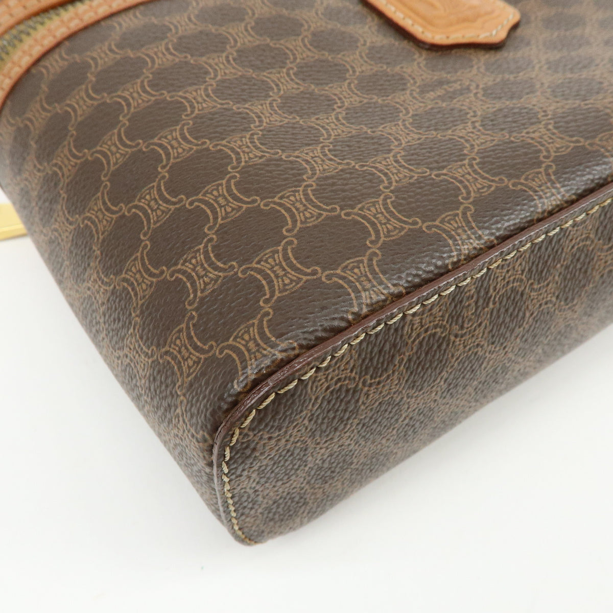CELINE Macadam PVC Leather Hand Bag Vanity Bag Brown