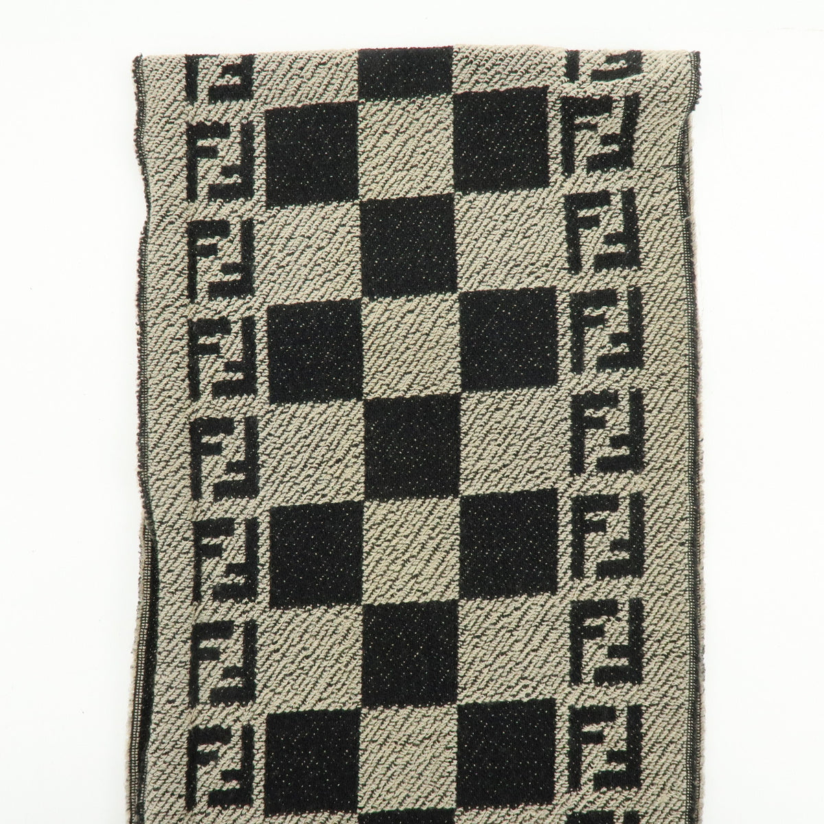 FENDI Zucca FF Logo Acrylic Wool Scarf Shawl Beige Black