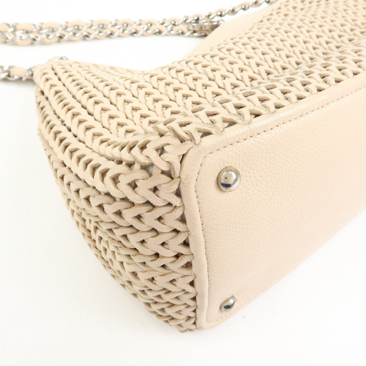 CHANEL Caviarskin Mesh CC Charm Chain Shoulder Bag Beige A28002