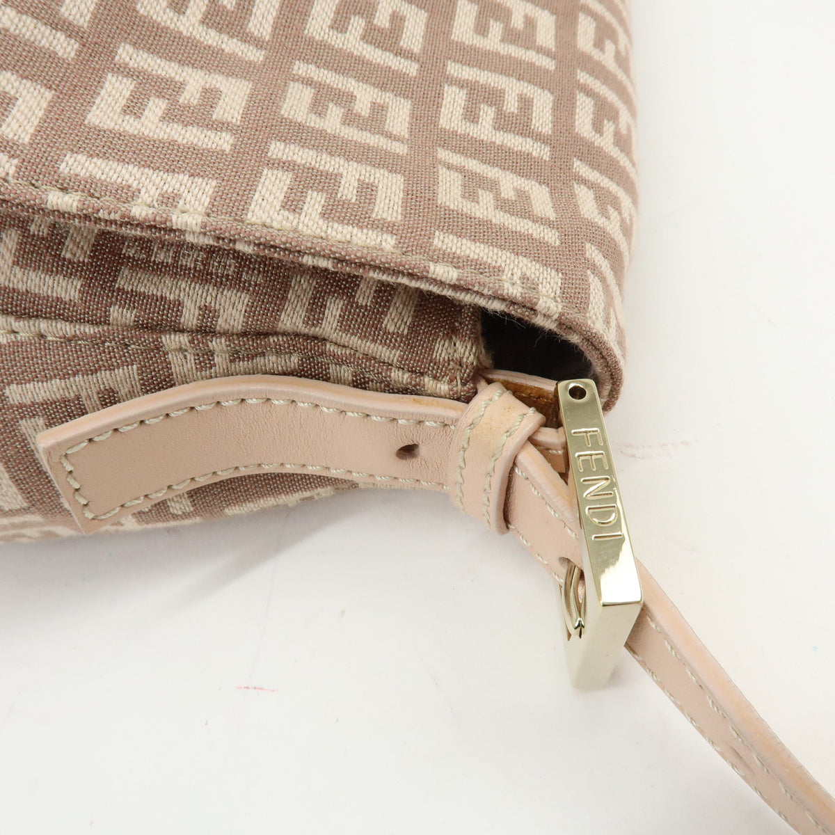 FENDI Mamma Baguette Zucchino Canvas Leather Shoulder Bag Pink 8BR001