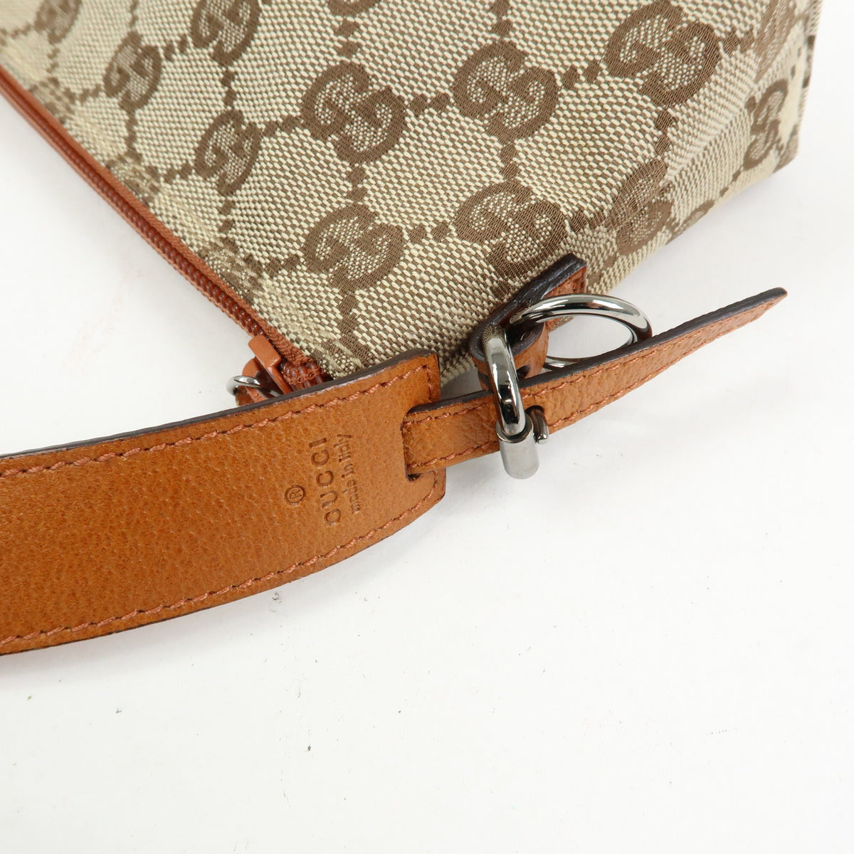 GUCCI GG Canvas Leather Accessory Pouch Hand Bag Brown 103399