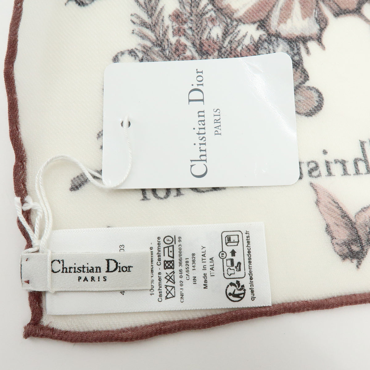 Christian Dior Cashmere 100% Scarf Butterfly Floral White Pink Black