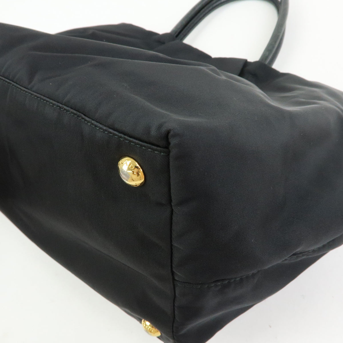 PRADA Nylon Leather Ribbon Hand Bag Tote Bag Black BN1601