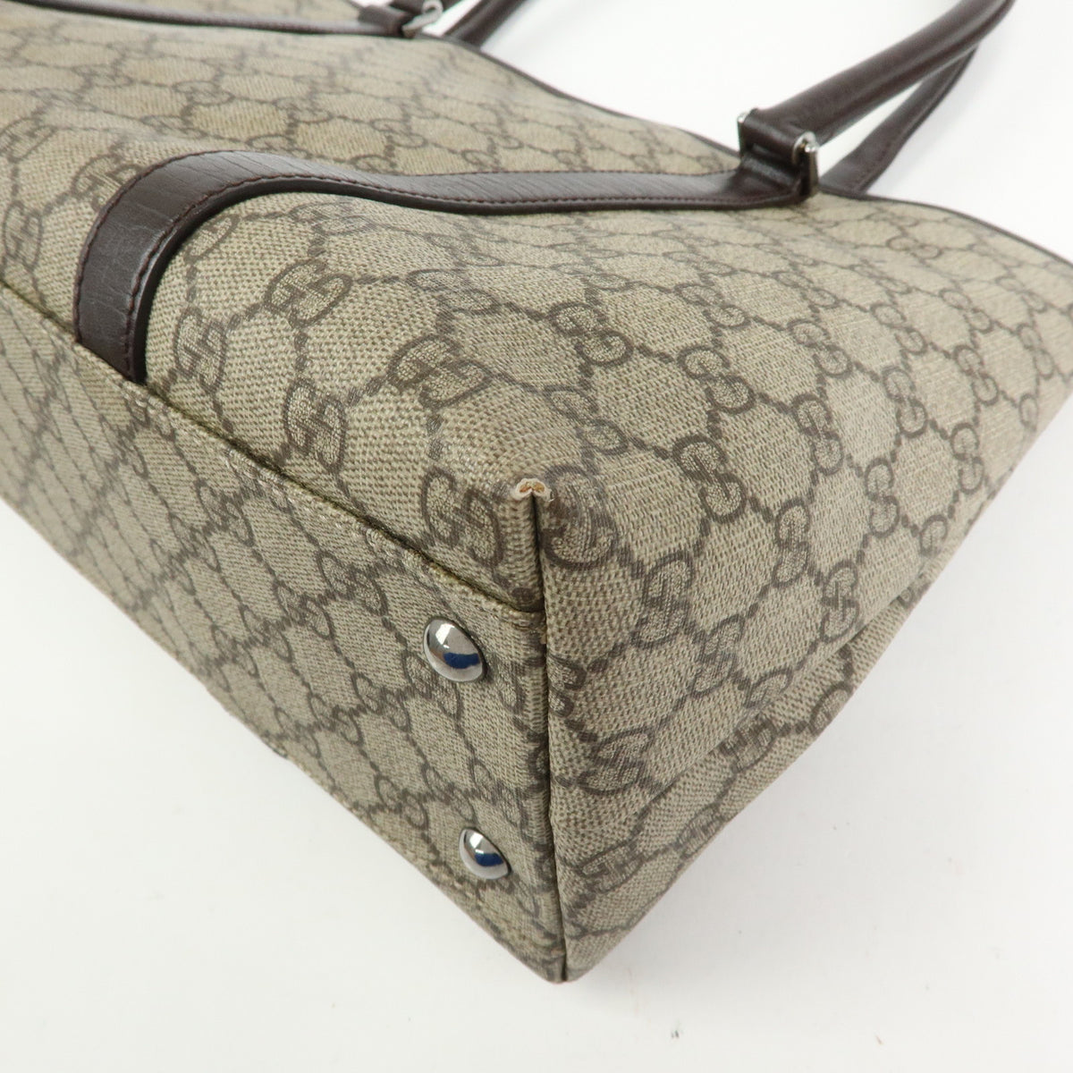 GUCCI GG Supreme Leather Tote Bag Shoulder Bag Beige Brown 114595