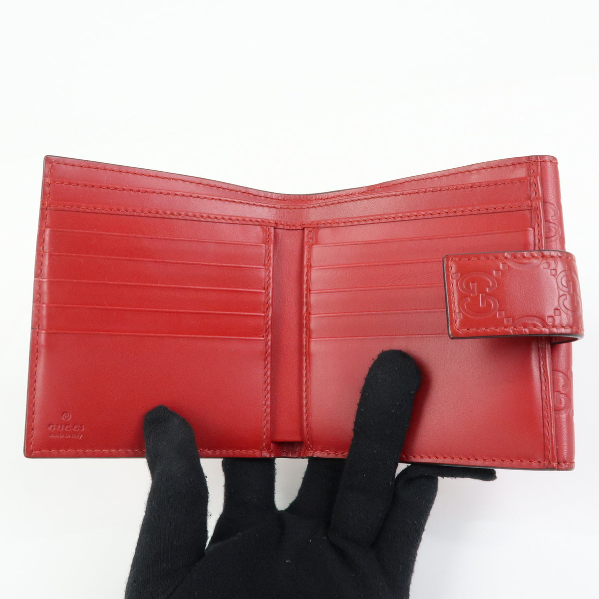 GUCCI Guccissima Leather Bi-fold Compact Wallet Red 406925