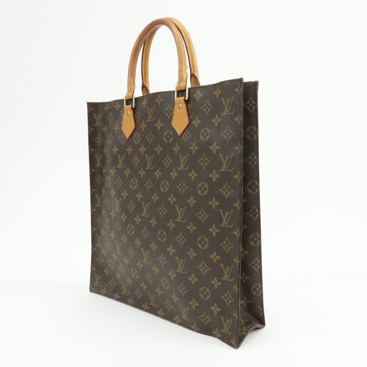 Louis Vuitton Monogram Sac Plat Leather Tote Bag Hand Bag Brown M51140