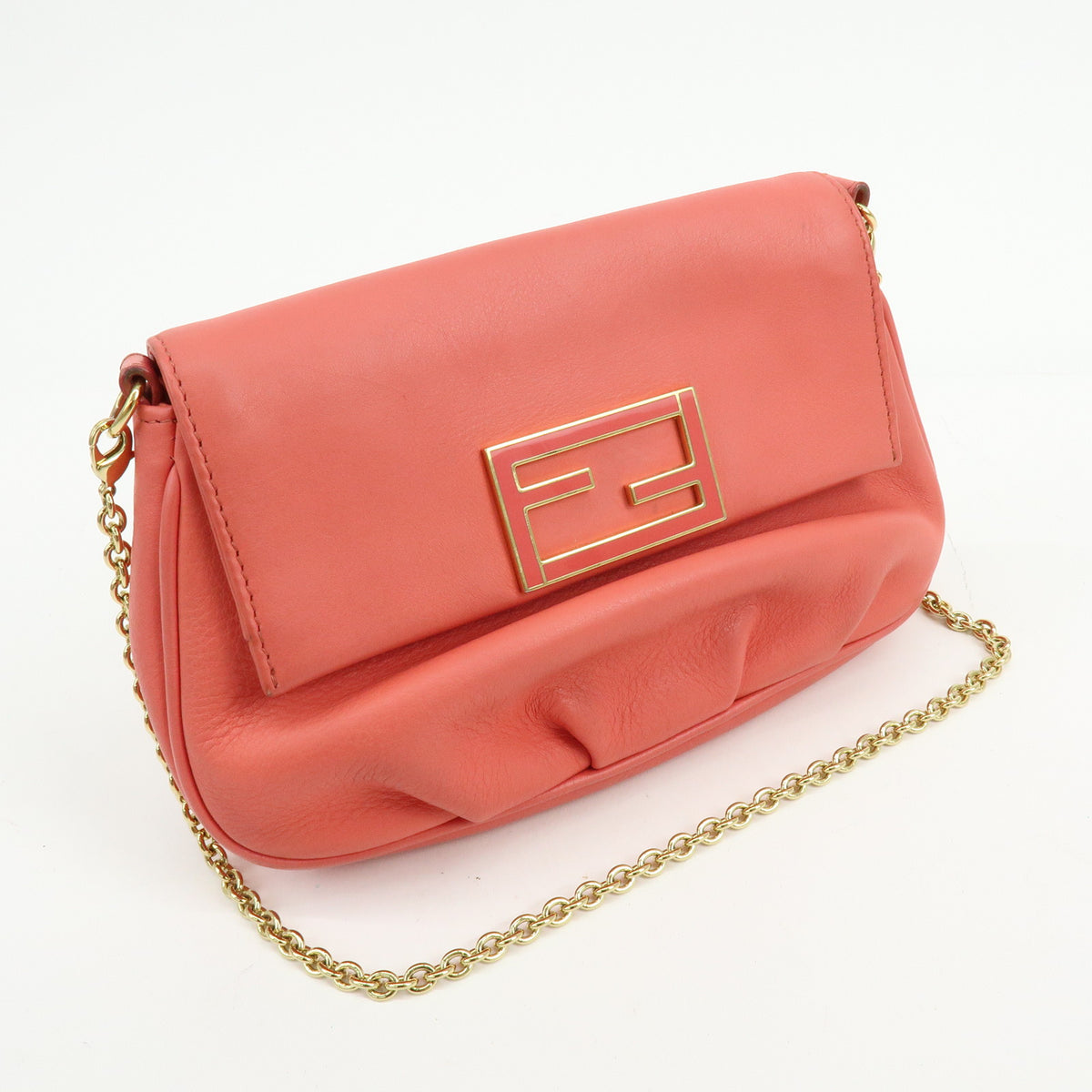 FENDI Leather Chain Shoulder Bag Purse Crossbody Bag Pink 8M0276
