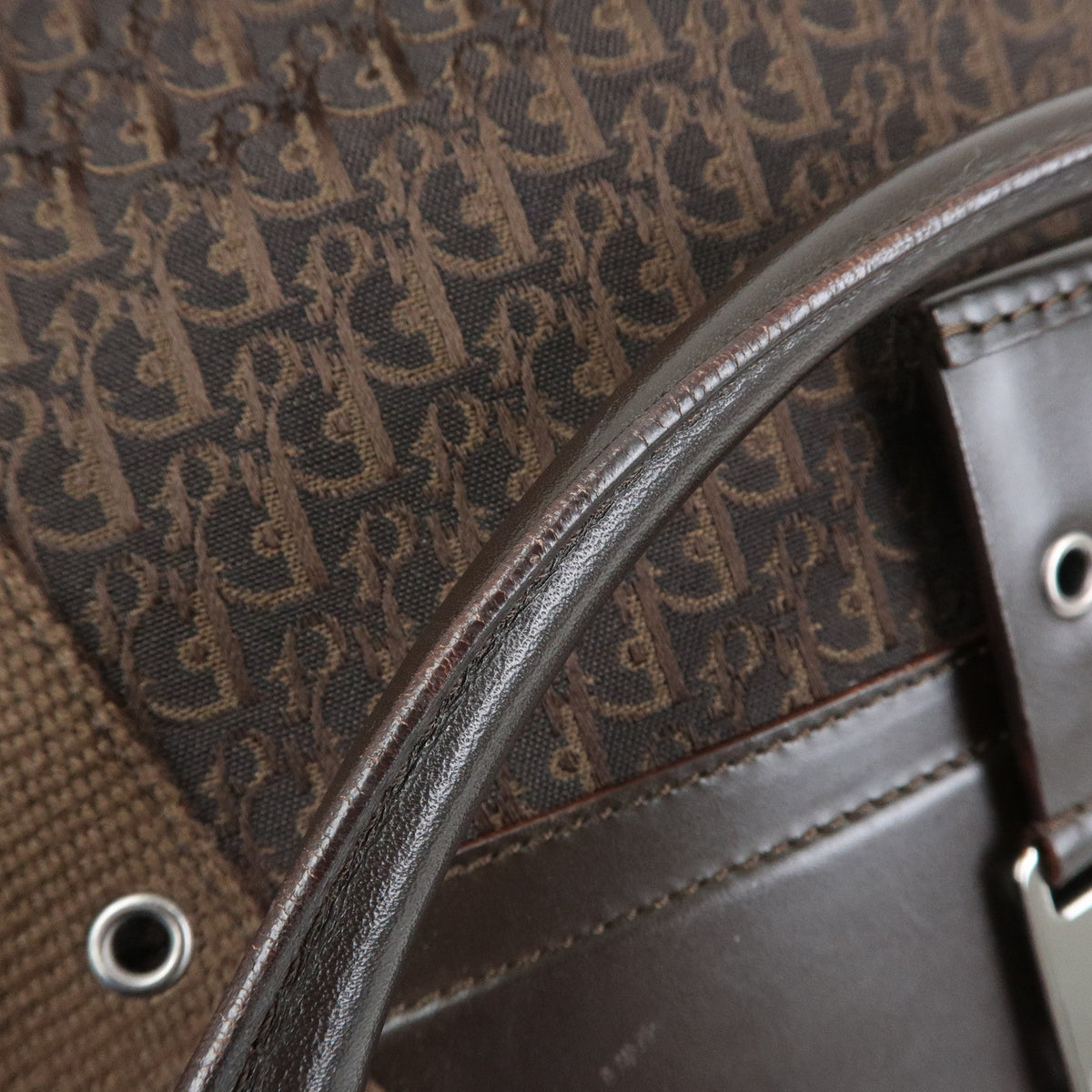 Christian Dior Trotter Street Chic Canvas Leather Hand Bag Brown