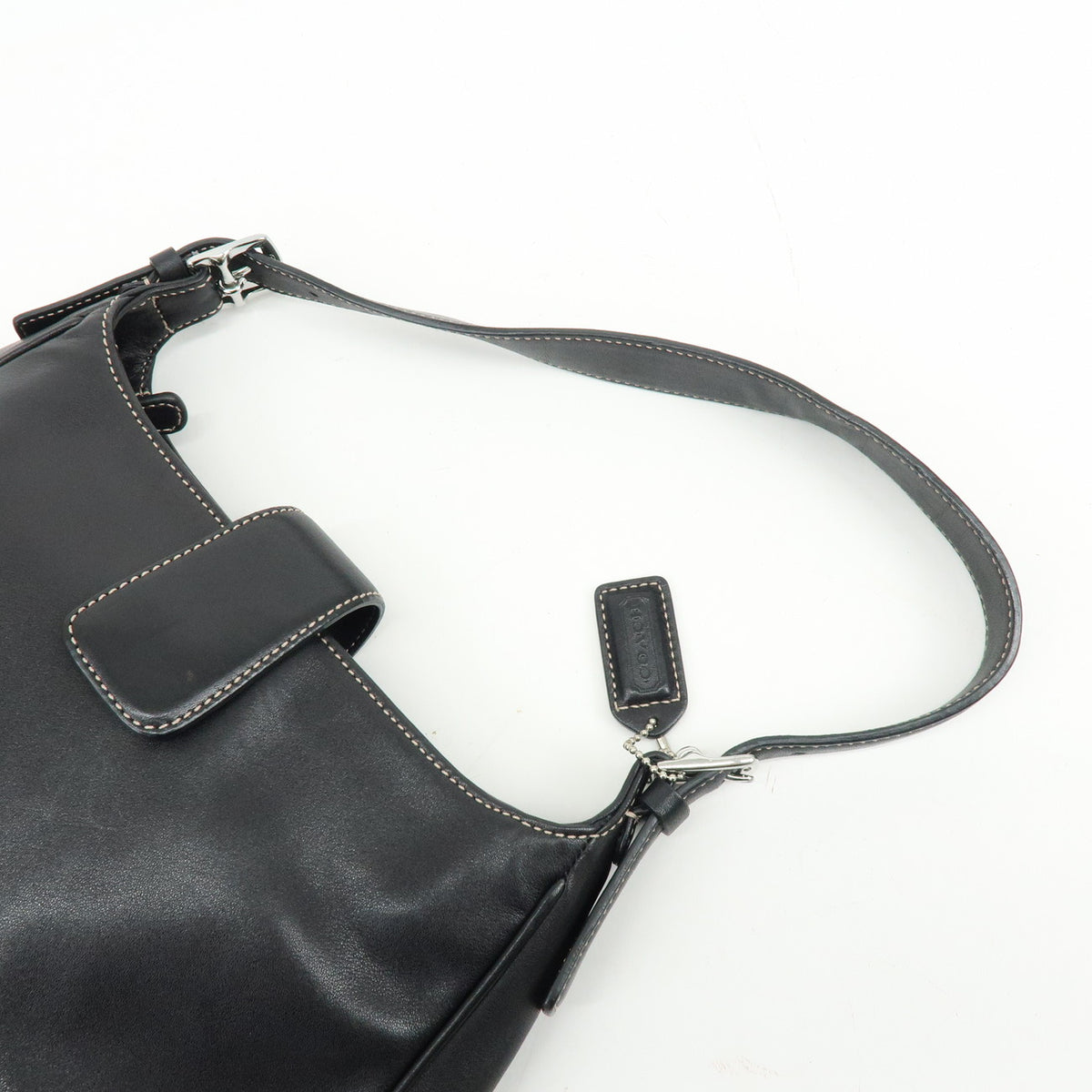 COACH Logo Leather Shoulder Bag Hand Bag Black 7789