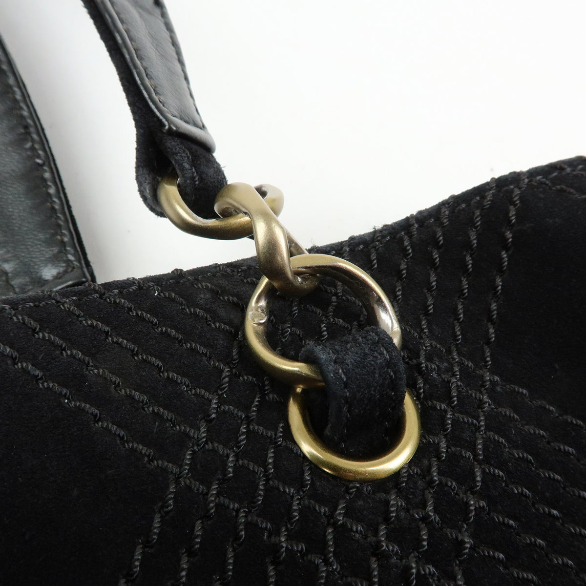 CHANEL COCO Mark Wild Stitch Suede Leather Shoulder Bag Tote Bag Black